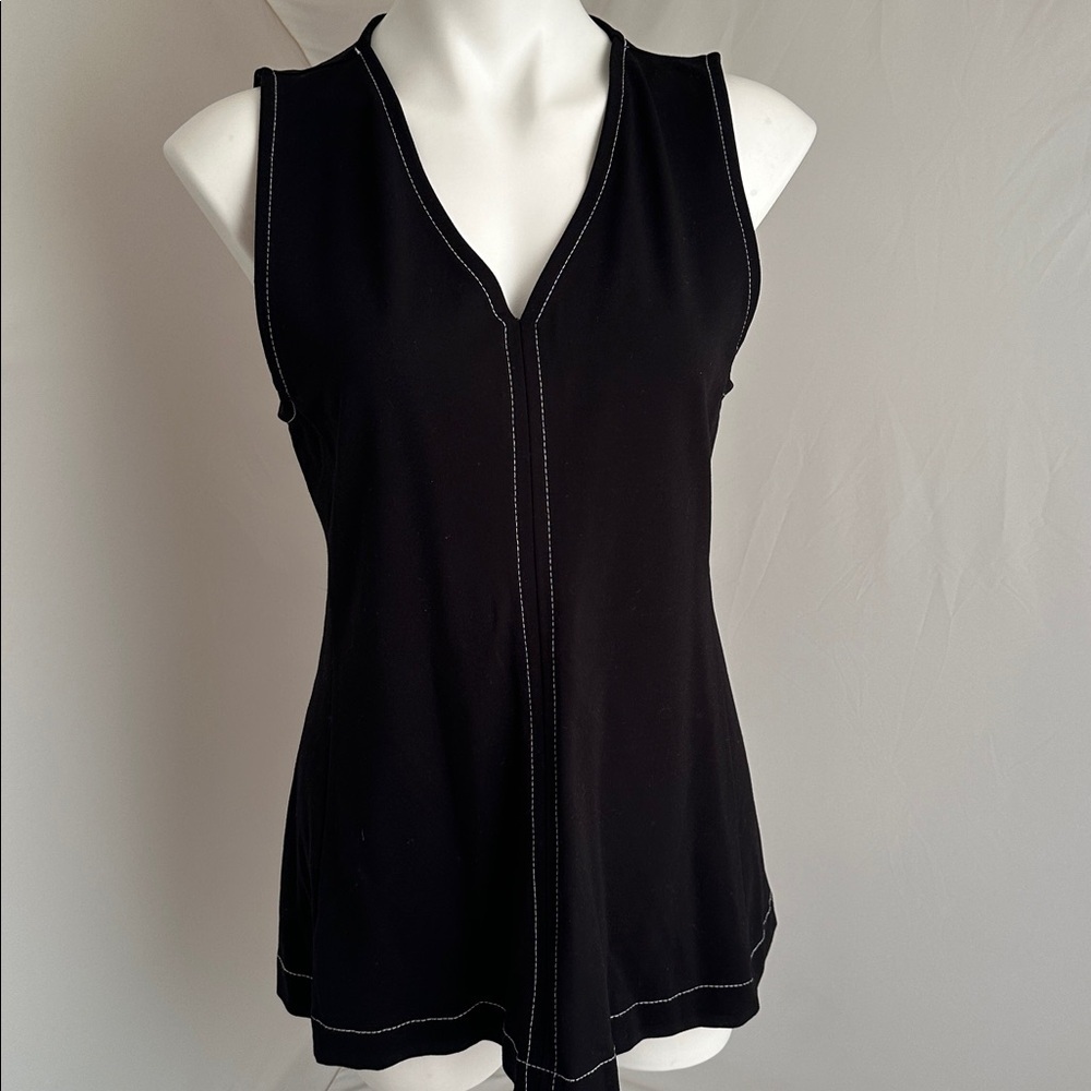 Ann Taylor black contrast stitched ponte peplum sleeveless top
